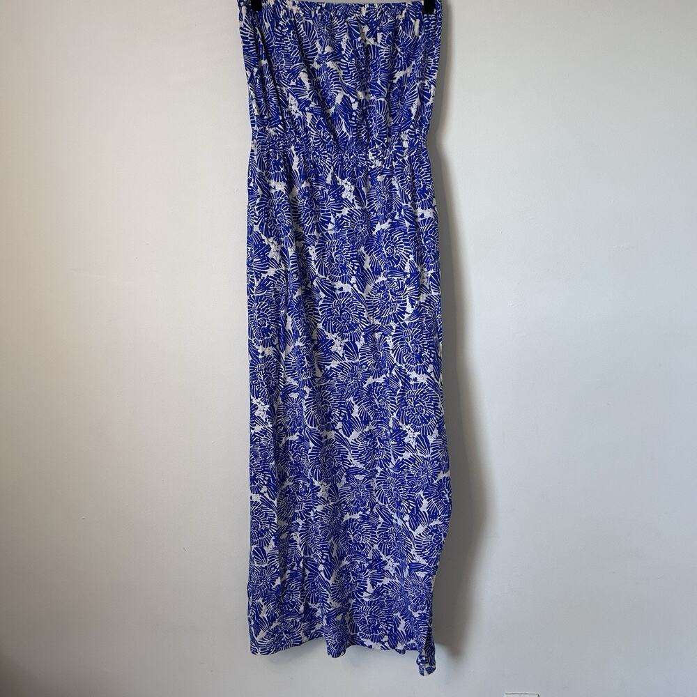 Lucky Brand Women’s Y2K Sleeveless Strapless Dress Blue White Boho Stretch Maxi